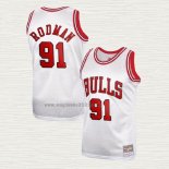 Maglia Dennis Rodman NO 91 Chicago Bulls Mitchell & Ness 1997-98 Bianco