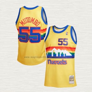 Maglia Dikembe Mutombo NO 55 Denver Nuggets Mitchell & Ness 1991-92 Giallo
