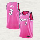 Maglia Dwyane Wade NO 3 Miami Heat Earned 2018-2019 Rosa