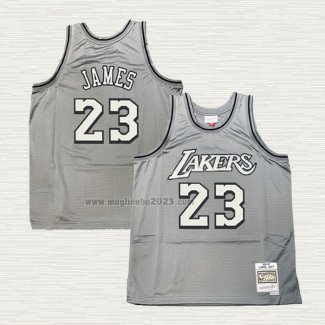 Maglia Lebron James NO 23 Los Angeles Lakers Mitchell & Ness 1996-97 Grigio