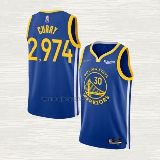 Maglia Stephen Curry Golden State Warriors 2974th 3 Points Blu