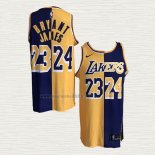 Maglia Kobe Bryant LeBron James NO 24 23 Los Angeles Lakers Split Giallo Viola