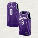 Maglia LeBron James NO 6 Los Angeles Lakers Citta 2021-22 Viola