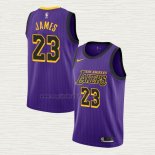 Maglia Lebron James NO 23 Los Angeles Lakers Citta 2018 Viola