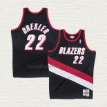 Maglia Clyde Drexler NO 22 Portland Trail Blazers Mitchell & Ness 1991-92 Nero