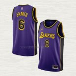 Maglia LeBron James NO 6 Los Angeles Lakers Statement 2022-23 Viola