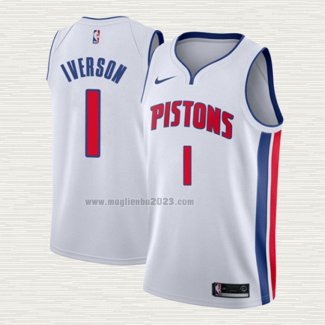 Maglia Allen Iverson NO 1 Detroit Pistons Association Bianco