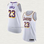 Maglia LeBron James NO 23 Los Angeles Lakers Association Autentico Bianco