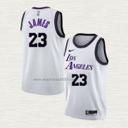 Maglia LeBron James NO 23 Los Angeles Lakers Citta 2022-23 Bianco