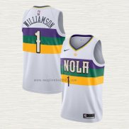 Maglia Zion Williamson NO 1 New Orleans Pelicans Citta 2019-20 Bianco