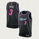 Maglia Dwyane Wade NO 3 Miami Heat Citta 2018-19 Nero