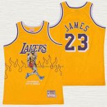 Maglia LeBron James NO 23 Los Angeles Lakers Hardwood Classics Skull Edition Giallo
