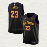 Maglia Lebron James NO 23 Los Angeles Lakers Citta 2019-20 Nero