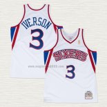 Maglia Allen Iverson NO 3 Philadelphia 76ers Mitchell & Ness 1996-97 Bianco