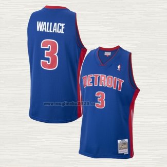 Maglia Ben Wallace NO 3 Detroit Pistons Mitchell & Ness 2003-04 Blu