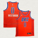 Maglia Russell Westbrook NO 0 Oklahoma City Thunder Statement 2021 Arancione