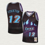 Maglia John Stockton NO 12 Utah Jazz Mitchell & Ness 1996-97 Nero