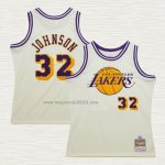 Maglia Magic Johnson NO 32 Los Angeles Lakers Mitchell & Ness Chainstitch Crema