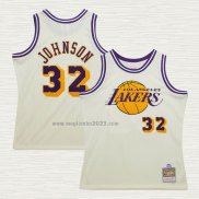 Maglia Magic Johnson NO 32 Los Angeles Lakers Mitchell & Ness Chainstitch Crema