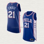 Maglia Joel Embiid NO 21 Philadelphia 76ers Icon Autentico Blu