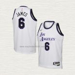 Maglia LeBron James NO 6 Bambino Los Angeles Lakers Citta 2022-23 Bianco
