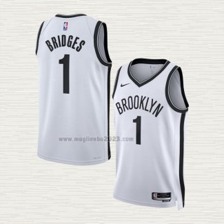 Maglia Mikal Bridges NO 1 Brooklyn Nets Association 2022-23 Bianco