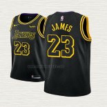 Maglia Lebron James NO 23 Bambino Los Angeles Lakers Citta 2017-18 Nero