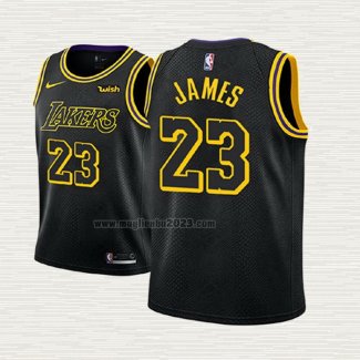Maglia Lebron James NO 23 Bambino Los Angeles Lakers Citta 2017-18 Nero