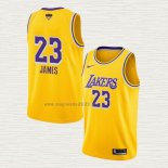 Maglia Lebron James NO 23 Los Angeles Lakers Icon 2020 Final Bound Giallo