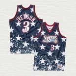 Maglia Allen Iverson NO 3 Philadelphia 76ers Mitchell & Ness Independence Day Nero