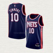 Maglia Ben Simmons NO 10 Brooklyn Nets Citta 2021-22 Blu