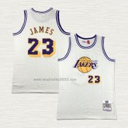 Maglia Lebron James NO 23 Los Angeles Lakers Mitchell & Ness Chainstitch Crema