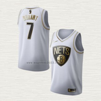 Maglia Kevin Durant NO 7 Brooklyn Nets Golden Edition Bianco