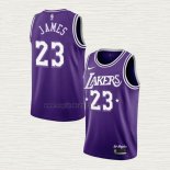 Maglia LeBron James NO 23 Los Angeles Lakers Citta 2021-22 Viola