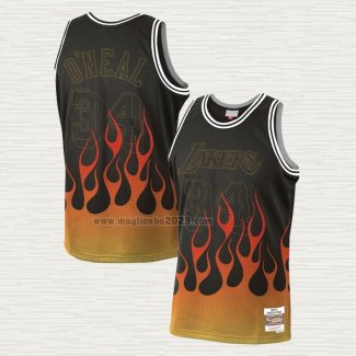 Maglia NO 34 Los Angeles Lakers Flames Nero Shaquille O'neal