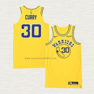 Maglia Stephen Curry NO 30 Golden State Warriors Hardwood Classic Autentico Giallo