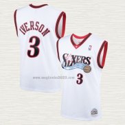 Maglia Allen Iverson NO 3 Philadelphia 76ers Mitchell & Ness 2000 Bianco