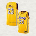 Maglia Lebron James NO 23 Los Angeles Lakers Citta 2019-20 Giallo
