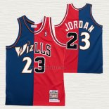 Maglia Michael Jordan NO 23 Chicago Bulls Washington Wizards Split Blu Rosso