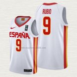 Maglia Ricky Rubio NO 9 Spagna 2019 FIBA Basketball World Cup Bianco