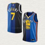 Maglia Kevin Durant NO 35 7 Nets Warriors Thunder Split Blu Nero