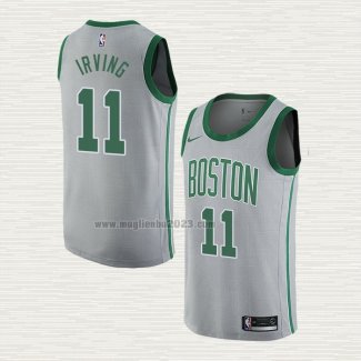 Maglia Kyrie Irving NO 11 Boston Celtics Citta 2018-19 Grigio